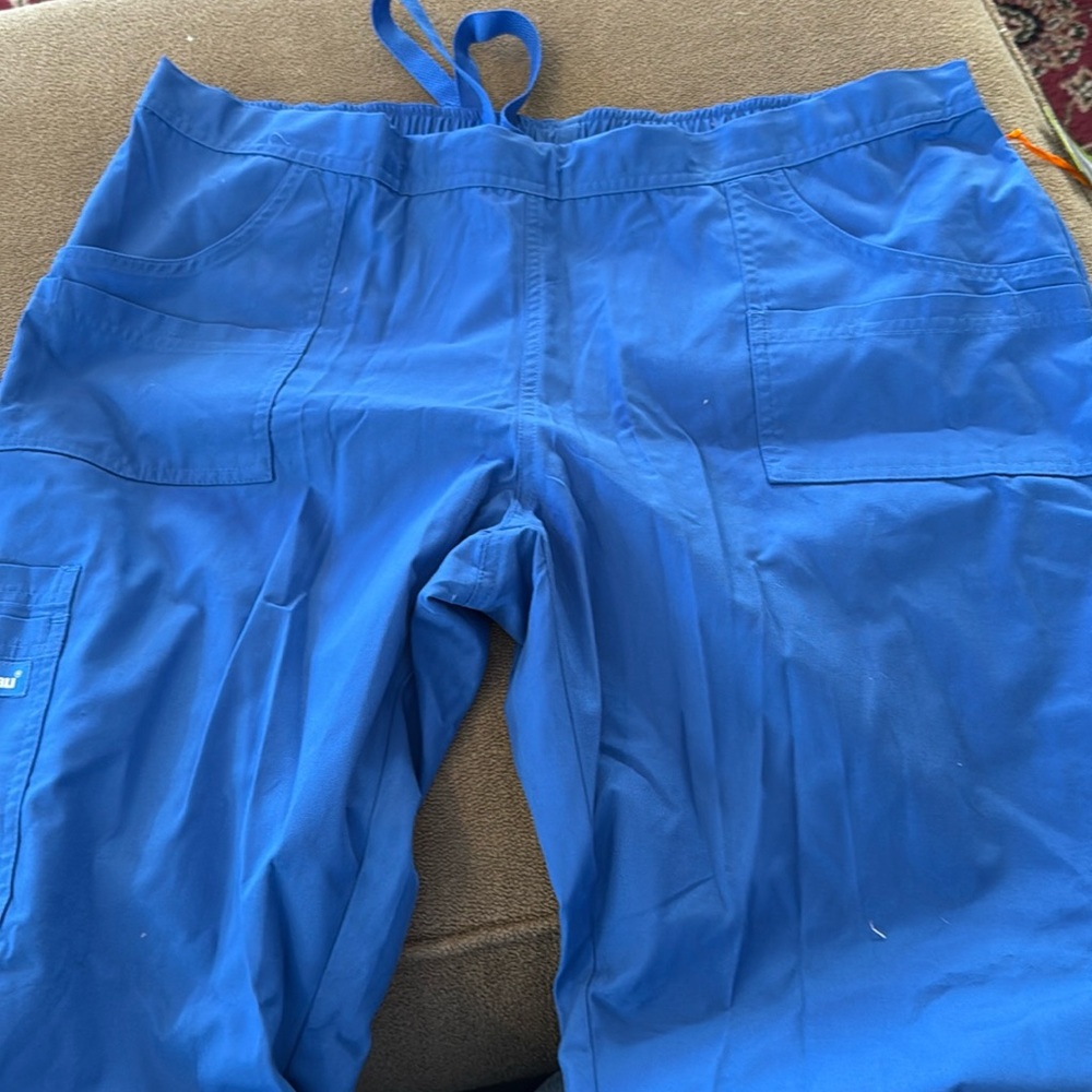 Landau Essentials Elastic Waist Size Petite Large Blue Scrub Pants (NH)